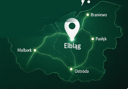 Mapa obszaru działania MW HUB: Elbląg, Braniewo, Pasłęk, Malbork i Ostróda